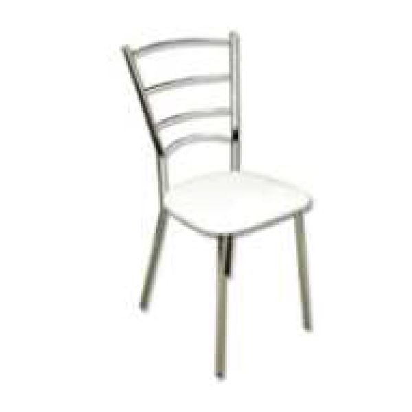 Aluguel de Cadeira fixa cromada trefilada com assento em corino branco